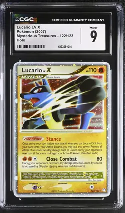 CGC 9 MINT Lucario LV.X 2007 Mysterious Treasures 122/123 Holo Pokemon Card - Image 1