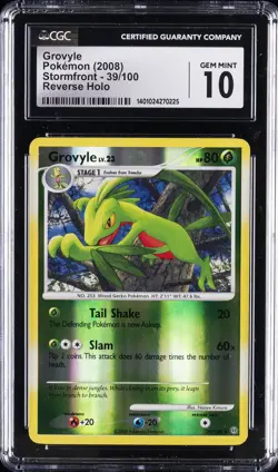 2008 POKEMON STORMFRONT REVERSE HOLO #39/100 GROVYLE CGC 10 GEM MINT - Image 1
