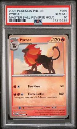 2025 POKEMON PRE EN-PRISMATIC EVOLUTIONS MASTER BALL REVERSE HOLO PYROAR PSA 10 - Image 1