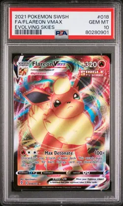 PSA 10 2021 Pokemon SWSH Full Art Flareon Evolving Skies #018 Single Strike VMAX - Image 2