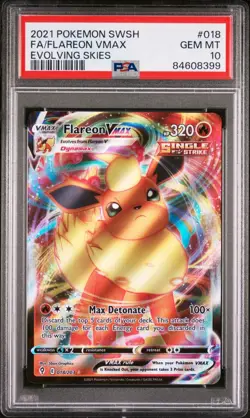 PSA 10 2021 Pokemon SWSH Full Art Flareon Evolving Skies #018 Single Strike VMAX - Image 3