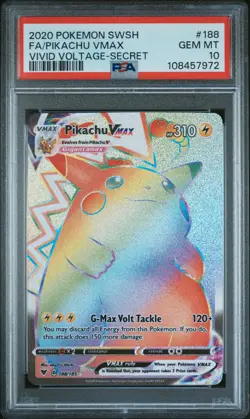 2020 Pokemon SWSH Vivid Voltage FA Pikachu VMAX 188/185 Secret Rare PSA 10 - Image 1