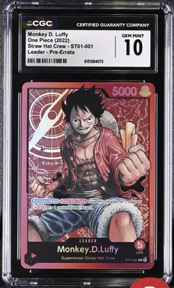 MONKEY D. LUFFY ST01 001 PRE ERRATA CGC 10 !!!! One piece - Image 1