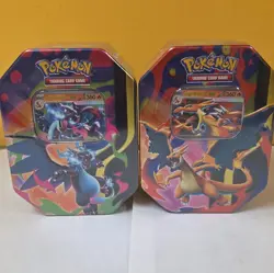 Pokemon TCG Charizard Mega Charizard X/Y EX Tin Lot (2) 2014 4 Booster Packs - Image 1