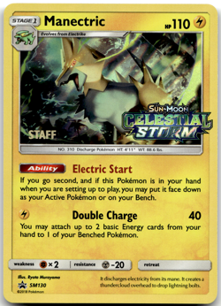Manectric SM130 STAFF Pre Release Promo Celestial Storm Pokemon Card NM - Image 1