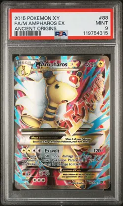 2015 POKEMON XY ANCIENT ORIGINS #88 FULL ART/M AMPHAROS EX PSA 9 - Image 1