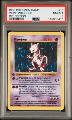 1999 POKEMON BASE SET 1ST EDITION #10 MEWTWO-HOLO PSA 8 - Image 1