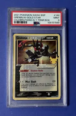 2021 Pokemon SWSH BSP Greninja Gold Star Celebrations ETB #144 PSA 9 MINT - Image 1