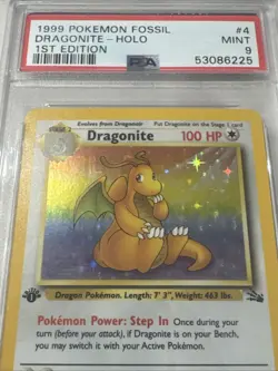 1999 Pokemon Fossil 1st EDITION HOLO Dragonite #4 4/62 PSA 9 MINT - Image 2