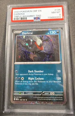 POKEMON CARD DARKRAI FOIL 136 TRIPLE WHAMMY TIN PROMO #136 OBF EN GRADED PSA 8 - Image 1
