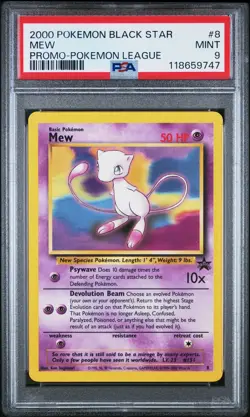 2000 POKEMON PROMO BLACK STAR POKEMON LEAGUE #8 MEW PSA 9 - Image 1