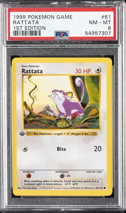 1999 POKEMON BASE SET 1ST EDITION #61 RATTATA PSA 8 - Image 1