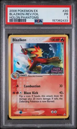 PSA 1 PR 2006 Pokemon EX Holon Phantoms Blaziken Reverse Holo Foil Rare 20/110 - Image 1