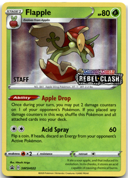 Flapple SWSH022 STAFF Pre Release Promo Rebel Clash Pokemon Card NM - Image 1