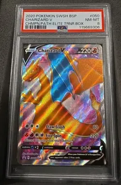 POKEMON CARD CHARIZARD V 50 BLACK STAR PROMO #50 ETB PROMO GRADED PSA 8 - Image 1