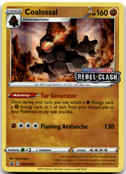 Coalossal SWSH024 STAFF Pre Release Promo Rebel Clash Pokemon Card NM - Image 1