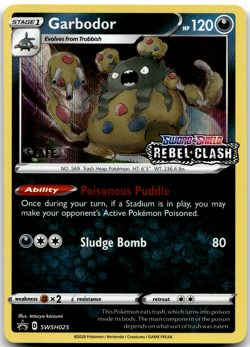 Garbodor SWSH025 STAFF Pre Release Promo Rebel Clash Pokemon Card NM - Image 1