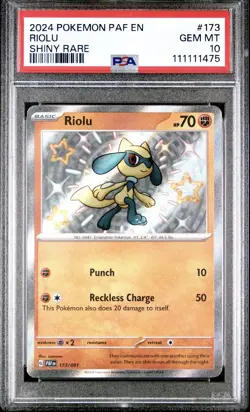 Pokemon TCG Riolu SV Paldean Fates Shiny Rare Holo 173/091 PSA 10 2024 rare cert - Image 1