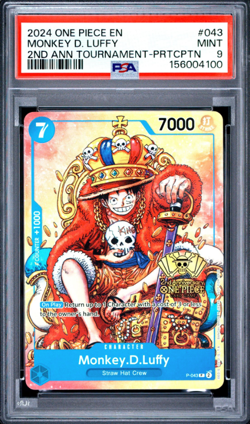 PSA 9 Monkey D. Luffy P-043 Promo 2nd Anniversary Stamped One Piece TCG English - Image 1