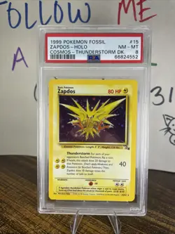 1999 POKEMON FOSSIL ZAPDOS-HOLO COSMOS- THUNDERSTORM DK. #15 NM-MT Psa 8 - Image 1