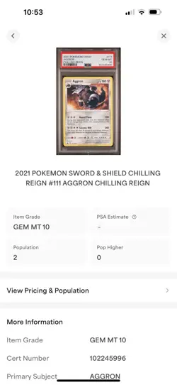 PSA 10 Gem 💎 Mint 2021 POKEMON SWORD & SHIELD CHILLING REIGN #111 AGGRON - Image 3