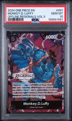 Bandai 2024 One Piece CCG Monkey D. Luffy OP07-091 Offline Regionals EN PSA 10 - Image 1