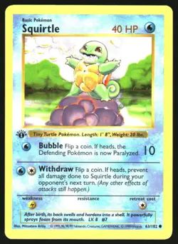 1999 Pokemon Set 1st Edition #63/102 Squirtle - Image 1