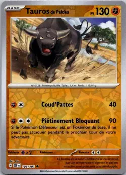 Carte Pokemon Tauros de Paldea 101/191 Reverse 2024 - Image 1