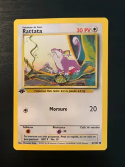 Carte Pokemon : Rattata 61/102 Edition 1 Set de Base Wizards Francaise - Image 1