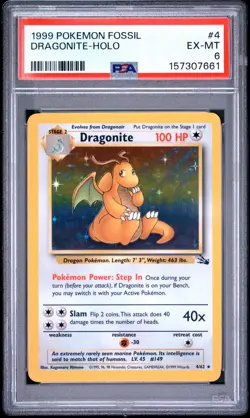 1999 POKEMON FOSSIL #4 DRAGONITE-HOLO PSA 6 - Image 1