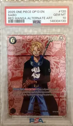 2025 One Piece OP13 EN Red Manga Alternate Art #120 Sabo PSA 10 GEM MINT - Image 1