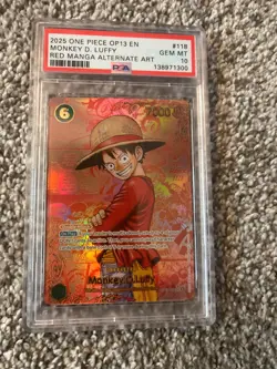 2025 One Piece Monkey D. Luffy Red Manga Alternate Art #OP13-118 PSA 10 GEM MINT - Image 1