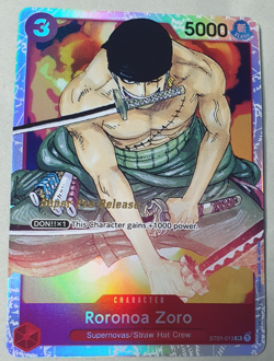 Roronoa Zoro Chara SR Super Pre-Release Stamped- NM - One Piece TCG - ST01-013 - Image 1