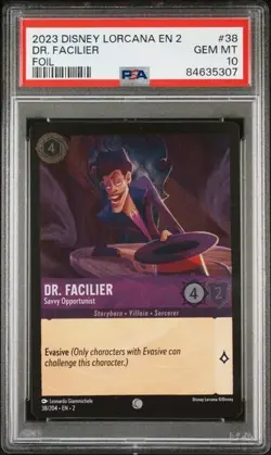 2023 Disney Lorcana Rise of the Floodborn Dr. Facilier FOIL PSA 10 GEM #38 - Image 1
