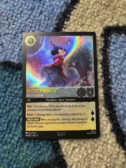 D23 EXCLUSIVE Disney Lorcana MICKEY MOUSE PLAYFUL SORCERER Promo Card And PIN - Image 1