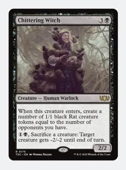 Chittering Witch | MTG Tarkir Dragonstorm | Black Human Warlock Rat Tokens | NM - Image 1