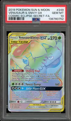 Pokemon Venusaur & Snivy GX Cosmic Eclipse Secret Rare #249 PSA 10 Gem Mint - Image 1