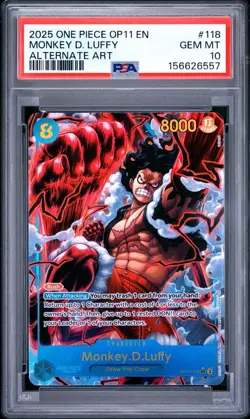 2025 One Piece OP11-English #118 Monkey D. Luffy Alt Art. PSA 10 Gem - Image 1
