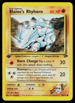 Pokemon Card - Blaine's Rhyhorn Gym Challenge 1st Edition 65/132 Common - Image 1