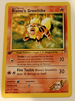 Blaine's Growlithe 35/132 Gym Heroes 1st Edition Uncommon LP Pokemon Card TCG - Image 1