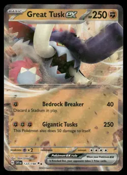 Pokemon Cards Great Tusk ex 123/198 Scarlet & Violet Double Rare NM *4 - Image 1