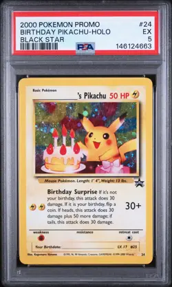 2000 POKEMON PROMO BLACK STAR #24 BIRTHDAY PIKACHU-HOLO PSA 5 - Image 1