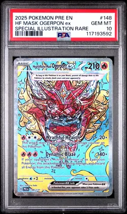 2025 POKEMON PRE EN-PRISMATIC EVOLUTIONS #148 HEARTHFLAME MASK OGERPON EX PSA 10 - Image 1