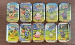 Ascended Heroes Mini Tin EMPTY Set of 5 (Connecting Arts) + Stickers + Art Cards - Image 1