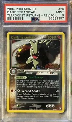 PSA 9 MINT Dark Tyranitar 20/109 REVERSE HOLO EX Team Rocket Returns Pokemon - Image 1