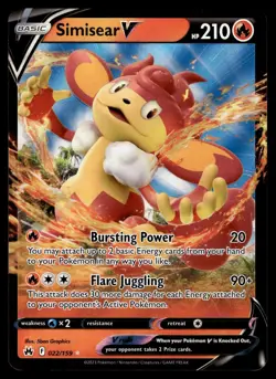 Simisear V 022/159 Holo V Rare Crown Zenith Pokemon Near Mint - Image 1