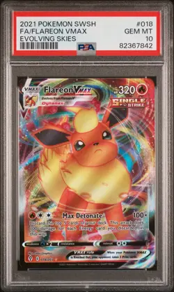 PSA 10 2021 Pokemon SWSH Full Art Flareon Evolving Skies #018 Single Strike VMAX - Image 1