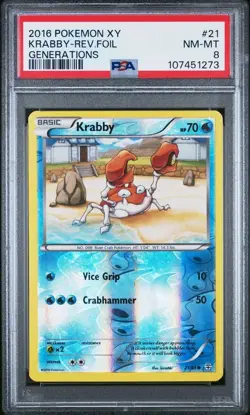 2016 Pokemon XY Generations KRABBY 21/83 Reverse Holo PSA 8 - Image 1
