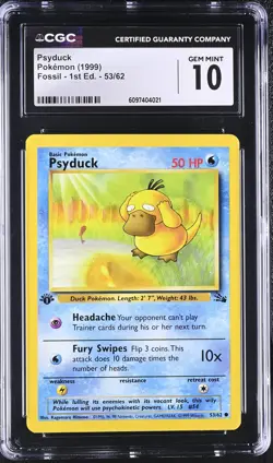 CGC 10 Psyduck 53/62 1st Edition Fossil Pokemon Card - Image 1
