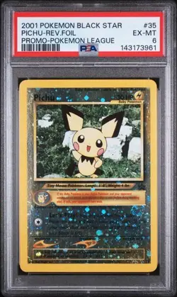 2001 POKEMON PROMO BLACK STAR #35 PICHU-REV.FOIL PROMO-POKEMON LEAGUE PSA 6 - Image 1